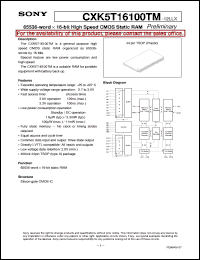 CXK5T16100TM-12LLX datasheet: 65536-word x 16-bit High Speed CMOS Static RAM CXK5T16100TM-12LLX