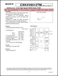 CXK5V8512TM-10LLX datasheet: 65536-word x 8-bit High Speed CMOS Static RAM CXK5V8512TM-10LLX