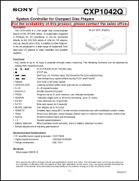 CXP1042Q datasheet: System Controller for Compact Disc Players CXP1042Q