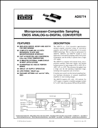 ADS774JU datasheet: Microprocessor-Compatible Sampling CMOS A/D Converter ADS774JU