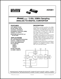 ADS801E/1K datasheet: SpeedPlus 12-Bit, 25MHz Sampling Analog-to-Digital Converter ADS801E/1K