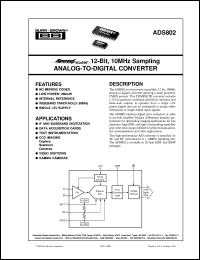 ADS802E datasheet: SpeedPlus 12-Bit, 10MHz Sampling Analog-to-Digital Converter ADS802E