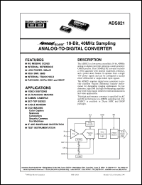 ADS821U datasheet: SpeedPlus 10-Bit, 40MHz Sampling Analog-to-Digital Converter ADS821U