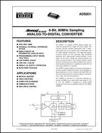 ADS831E/2K5 datasheet: SpeedPlus 8-Bit, 80MHz Sampling Analog-to-Digital Converter ADS831E/2K5