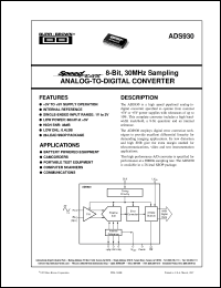 ADS930E/1K datasheet: SpeedPlus 8-Bit, 30MHz Sampling Analog-to-Digital Converter ADS930E/1K