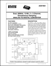 ADS7861E/2K5 datasheet: Dual, 500kHz, 12-Bit, 2 + 2 Channel, Simultaneous Sampling Analog-To-Digital Converter ADS7861E/2K5