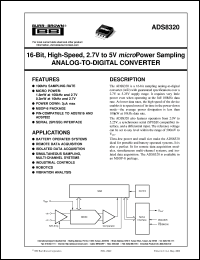 ADS8320EB/250 datasheet: 16-Bit, High-Speed, 2.7V to 5V Micro Power Sampling Analog-to-Digital Converter ADS8320EB/250