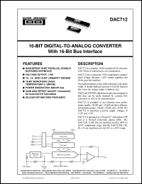 DAC712UK datasheet: 16-Bit Digital-to-Analog Converter with 16-Bit Bus Interface DAC712UK