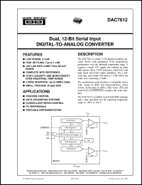 DAC7612U/2K5 datasheet: Dual, 12-Bit Serial Input Digital-To-Analog Converter DAC7612U/2K5