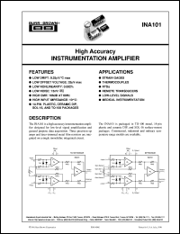 INA101KU/1K datasheet: Very High Accuracy Instrumentation Amplifier INA101KU/1K