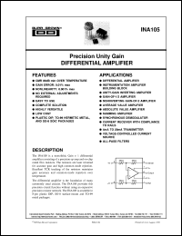 INA105KP datasheet: Precision Unity Gain Differential Amplifier INA105KP