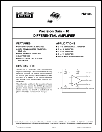 INA106U datasheet: Precision Fixed-Gain Differential Amplifier INA106U