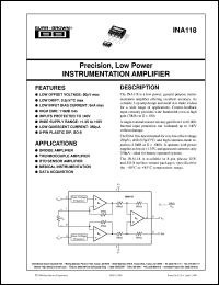 INA118PB datasheet: Precision, Low Power Intrumentation Amplifier INA118PB