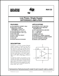 INA132P datasheet: Low Power, Single-Supply Difference Amplifier INA132P