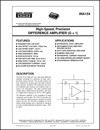 INA154UA datasheet: High-Speed, Precision Difference Amplifier (G = 1) INA154UA