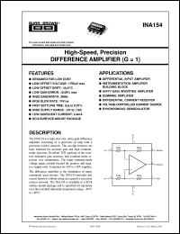 INA154UA/2K5 datasheet: High-Speed, Precision Difference Amplifier (G = 1) INA154UA/2K5