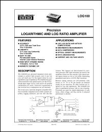 LOG100JP datasheet: Precision Logarithmic and Log Ratio Amplifier LOG100JP