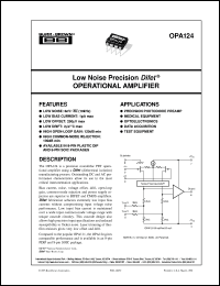 OPA124U datasheet: Low Noise Precision Difet® Operational Amplifier OPA124U