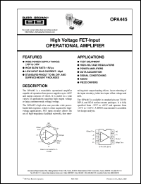 OPA445AU datasheet: High Voltage FET-Input Operational Amplifier OPA445AU