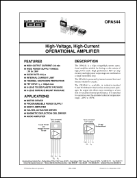 OPA544F datasheet: High-Voltage, High-Current Operational Amplifier OPA544F