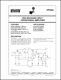 OPA606KP datasheet: Wide-Bandwidth Difet® Operational Amplifier OPA606KP