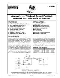 OPA681N/250 datasheet: SpeedPlus Wideband, Current Feedback Operational Amplifier with Disable OPA681N/250