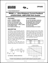 OPA685N/250 datasheet: SpeedPlus Ultra-Wideband, Current-Feedback Operational Amplifier With Disable OPA685N/250