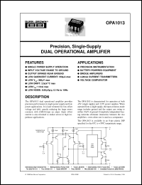 OPA1013DN8 datasheet: Precision, Single-Supply Dual Operational Amplifier OPA1013DN8