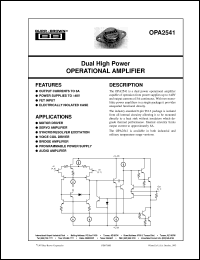 OPA2541SM datasheet: Dual High Power Operational Amplifier OPA2541SM