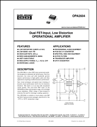 OPA2604AP datasheet: Dual FET-Input, Low Distortion Operational Amplifier OPA2604AP