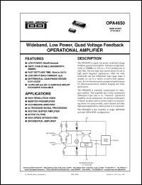 OPA4650U datasheet: Wideband, Low Power, Quad Voltage Feedback Operational Amplifier OPA4650U
