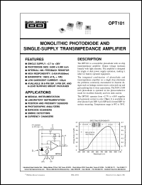 OPT101P datasheet: Monolithic Photodiode and Single-Supply Transimpedance Amp OPT101P