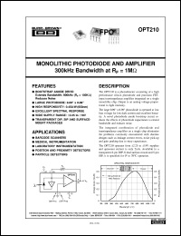 OPT210P datasheet: Monolithic Photodiode and Amplifier 300kHz Bandwidth at R<SUB>F</SUB>=1Mohm OPT210P