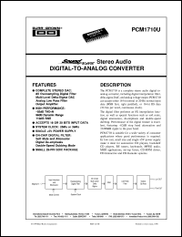 PCM1710U/1K datasheet: Dual Voltage Output CMOS Delta-Sigma Digital-to-Analog Converter with On-Chip Digital Filter PCM1710U/1K
