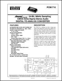 PCM1716E datasheet: SoundPlus™ 24-Bit, 96kHz Sampling CMOS Delta-Sigma Stereo Audio Digital-to-Analog Converter PCM1716E