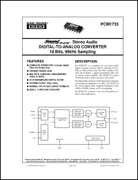 PCM1733U/2K datasheet: SoundPlus™ Stereo Audio Digital-To-Analog Converter 18 Bits, 96kHz Sampling PCM1733U/2K