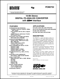 PCM2702E/2K datasheet: 16-Bit Stereo Digital-To-Analog Converter with USB Interface PCM2702E/2K