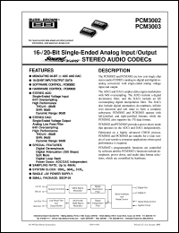 PCM3002E datasheet: 16-/20-Bit Single-Ended Analog Input/Output SoundPlus™ Stereo Audio CODECs PCM3002E