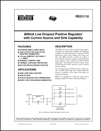 REG1118-2.85 datasheet: 800mA Low Dropout Positive Regulator with Current Source and Sink Capability REG1118-2.85