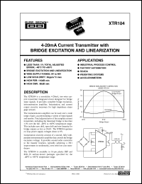 XTR104AU/1K datasheet: 4-20mA Current Transmitter/Bridge Excitation And Linearization XTR104AU/1K