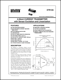 XTR105PA datasheet: 4-20mA Current Transmitter with Sensor Excitation And Linearization XTR105PA