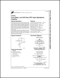 LF412MJ/883 datasheet: Low Offset, Low Drift Dual JFET Input Operational Amplifier LF412MJ/883