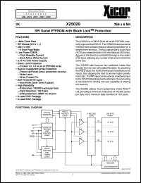 X25020SI-2,7 datasheet: 2K (256 x 8bit) SPI serial E2PROM with block lock protection X25020SI-2,7