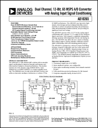 AD10265 datasheet: Dual Channel, 12-Bit, 65 MSPS A/D Converter with AC-Coupled Analog Input Signal Conditioning (AD6640 Core ADC) AD10265