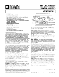 AD204 datasheet: Low Cost, Miniature Isolation Amplifiers  powered by an externally supplied clock AD204