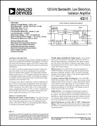 AD215 datasheet: 120 kHz Bandwidth, Low Distortion, Isolation Amplifier AD215