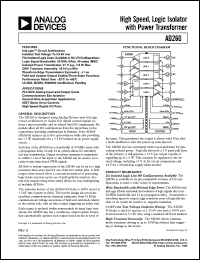 AD260 datasheet: 40 MBd five channel digital isolator + isolated power for Fieldbus, Microcontroller/peripheral interface and data transmission AD260