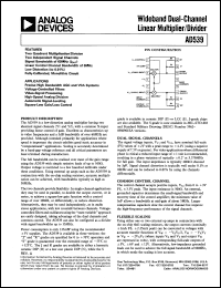 AD539 datasheet: Wideband Dual-Channel Linear Multiplier/Divider AD539