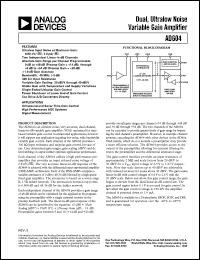 AD604 datasheet: Ultralow Noise, Accurate, Dual Channel, Linear-In-dB Voltage-Controlled Amplifier AD604