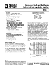 AD627 datasheet: Micro Power Single and Dual Supply Rail-to-Rail Instrumentation Amplifier AD627